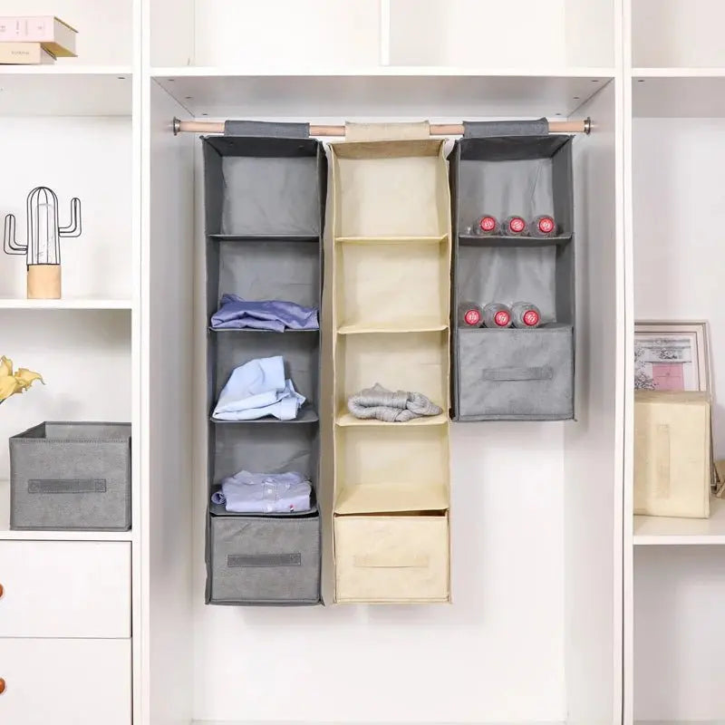 Cotton Linen Hanging Storage Bag Drawer Style Wardrobe Organizer Box Clothes Organizer Holder Collapsible Hanging Storage Shelve - Velvet Haven