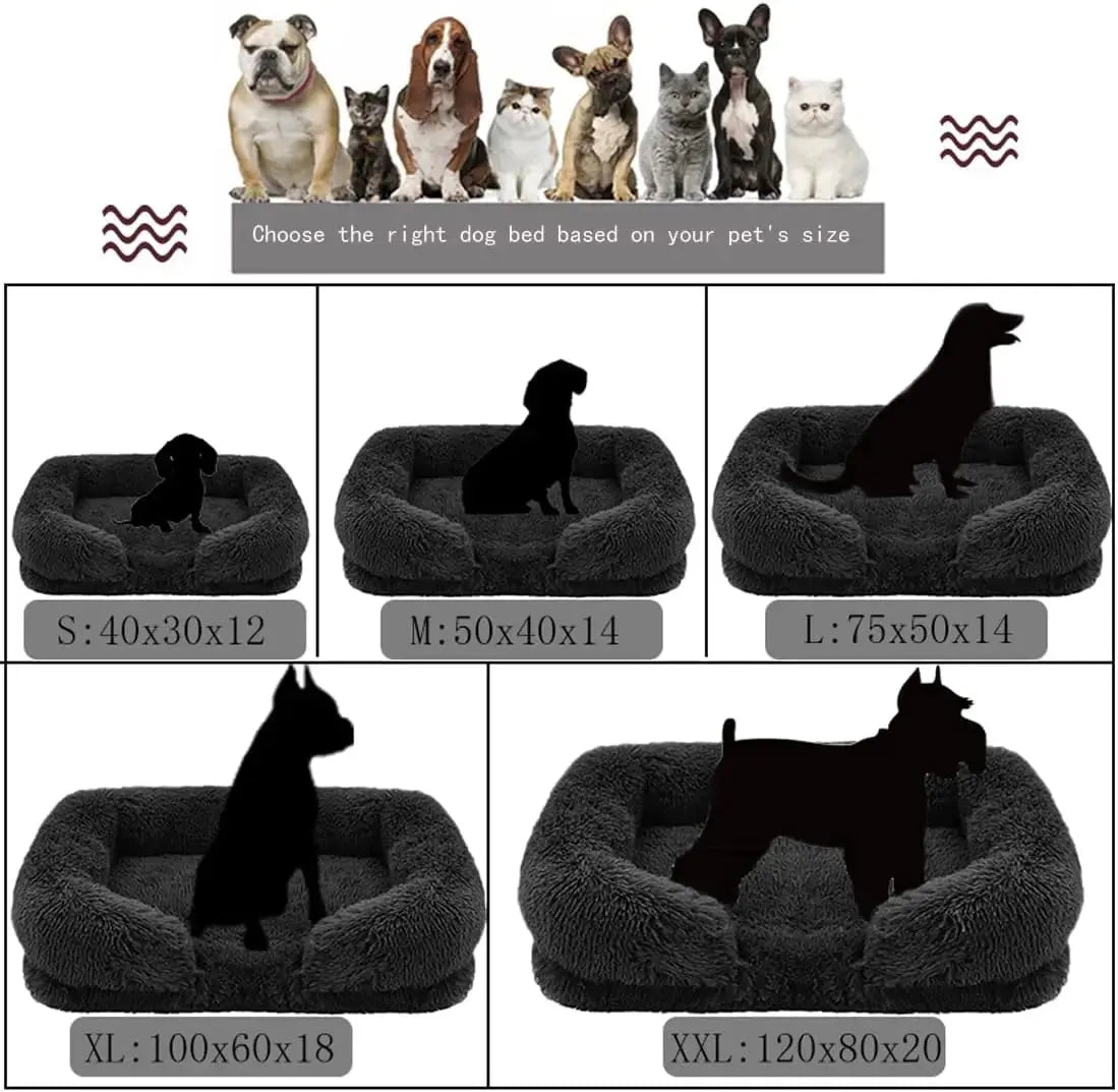 Cozy Plush Dog Sofa Bed Square Beds Washable Warm Pet Cushion Orthopedic Faux Fur Memory Foam Lounger Fluffy with Remove Cover - Velvet Haven