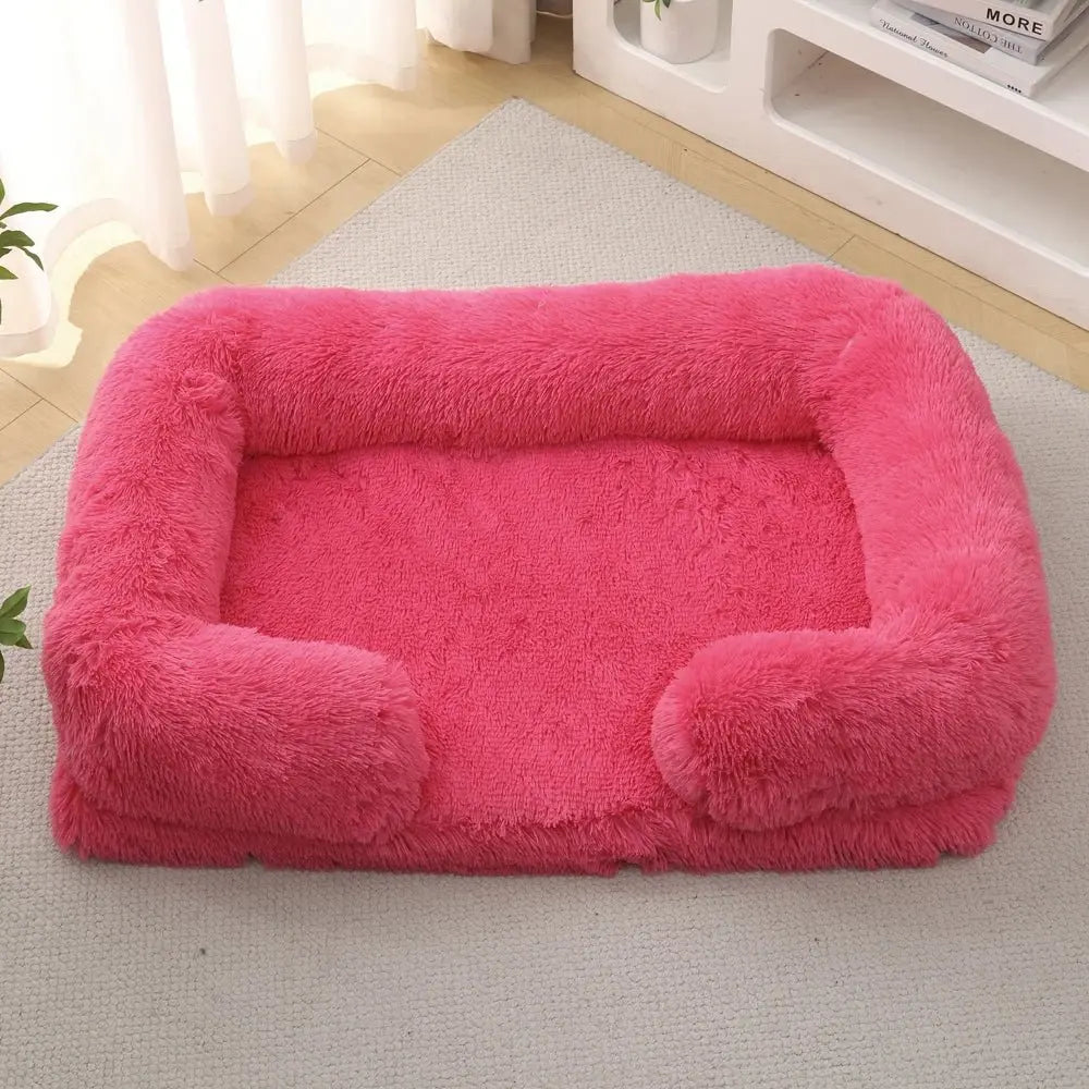 Cozy Plush Dog Sofa Bed Square Beds Washable Warm Pet Cushion Orthopedic Faux Fur Memory Foam Lounger Fluffy with Remove Cover - Velvet Haven