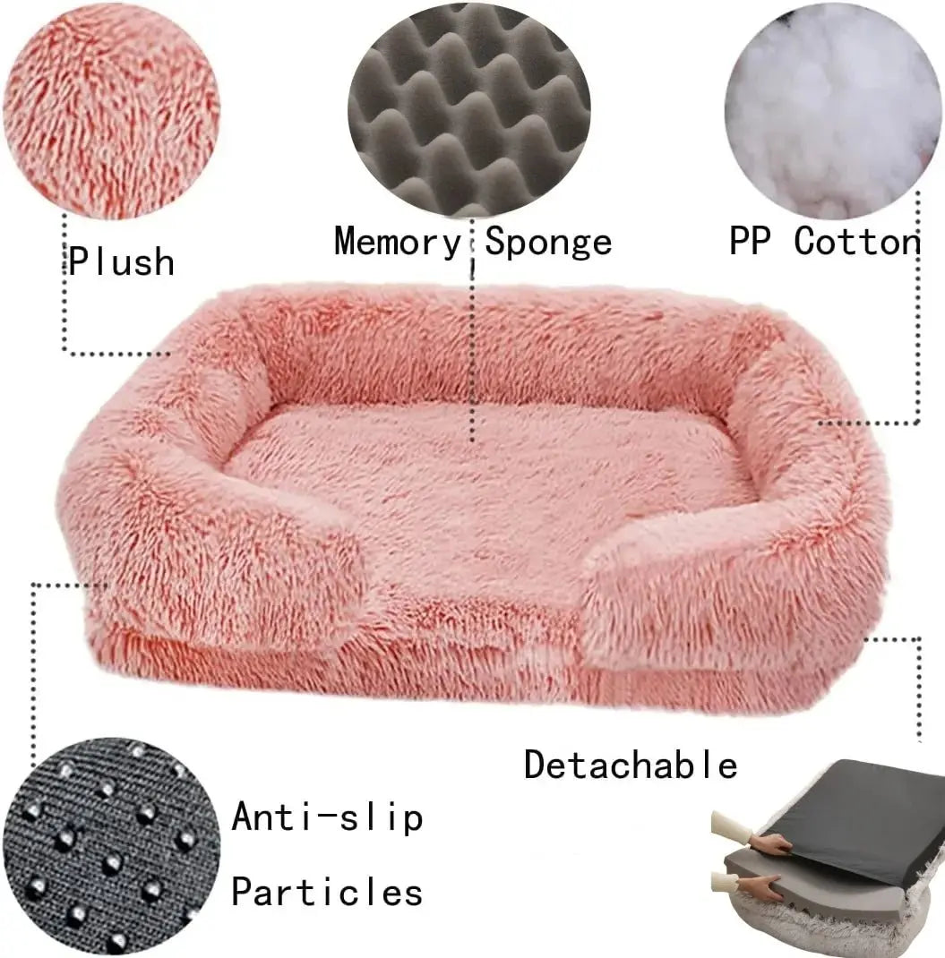 Cozy Plush Dog Sofa Bed Square Beds Washable Warm Pet Cushion Orthopedic Faux Fur Memory Foam Lounger Fluffy with Remove Cover - Velvet Haven
