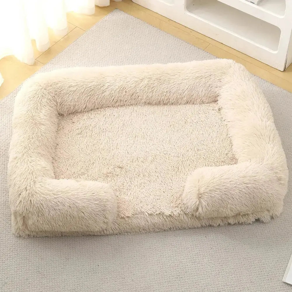 Cozy Plush Dog Sofa Bed Square Beds Washable Warm Pet Cushion Orthopedic Faux Fur Memory Foam Lounger Fluffy with Remove Cover - Velvet Haven