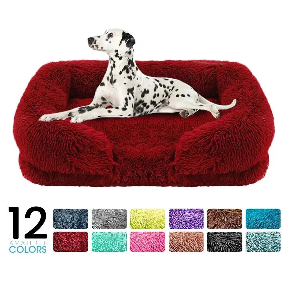 Cozy Plush Dog Sofa Bed Square Beds Washable Warm Pet Cushion Orthopedic Faux Fur Memory Foam Lounger Fluffy with Remove Cover - Velvet Haven