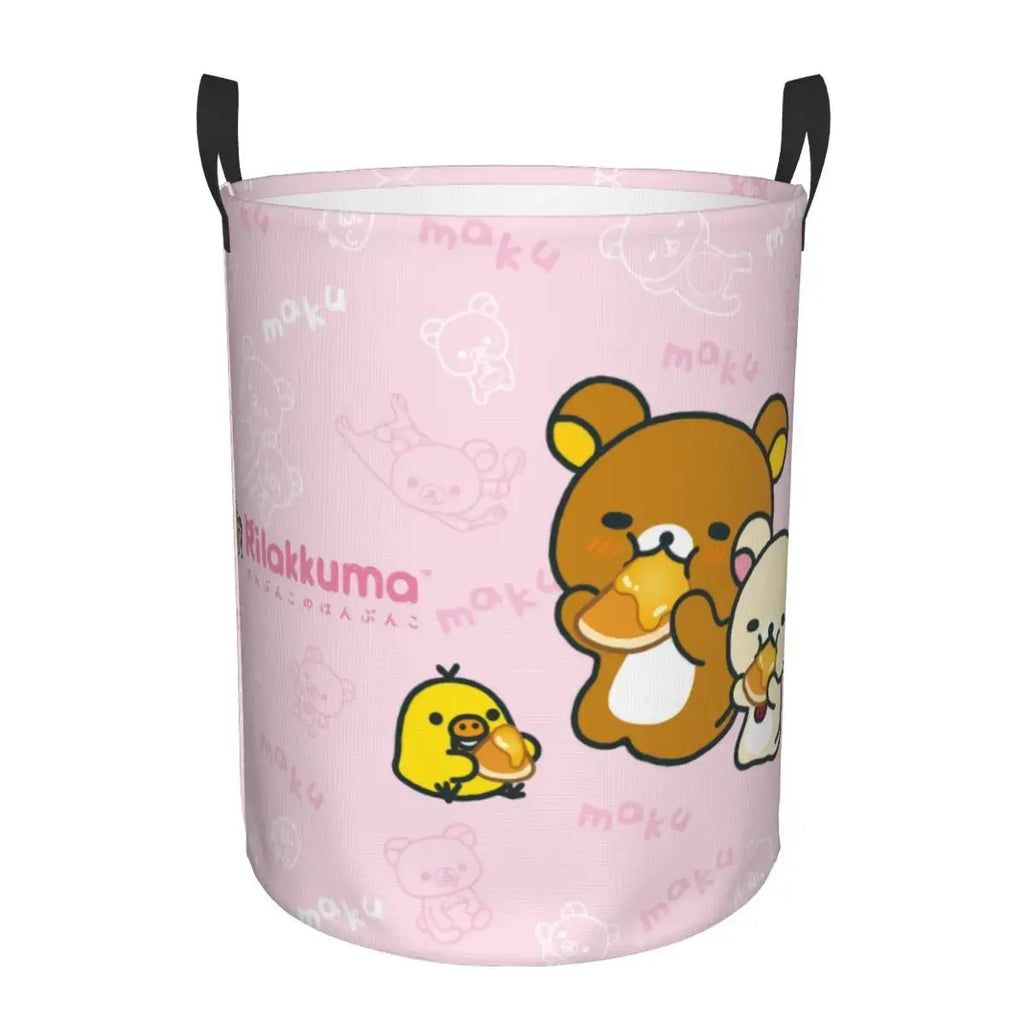 Custom Kawaii Cartoon Rilakkuma Bear Laundry Basket Foldable Toy Clothes Hamper Storage Bin for Kids Nursery - Velvet Haven
