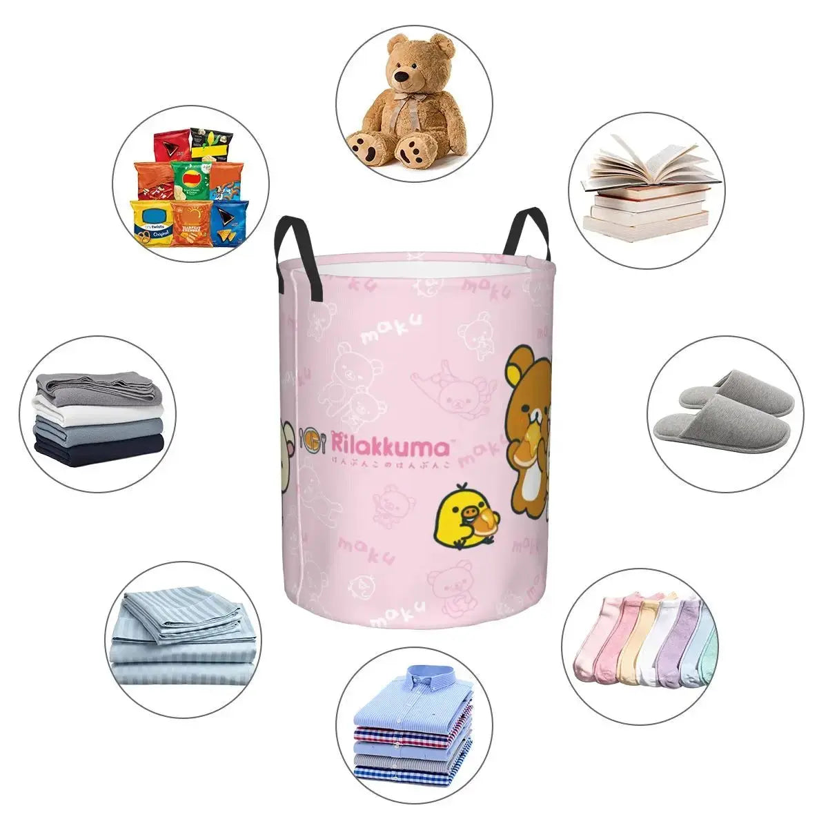 Custom Kawaii Cartoon Rilakkuma Bear Laundry Basket Foldable Toy Clothes Hamper Storage Bin for Kids Nursery - Velvet Haven