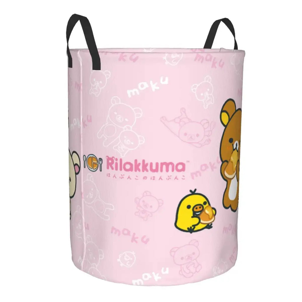 Custom Kawaii Cartoon Rilakkuma Bear Laundry Basket Foldable Toy Clothes Hamper Storage Bin for Kids Nursery - Velvet Haven