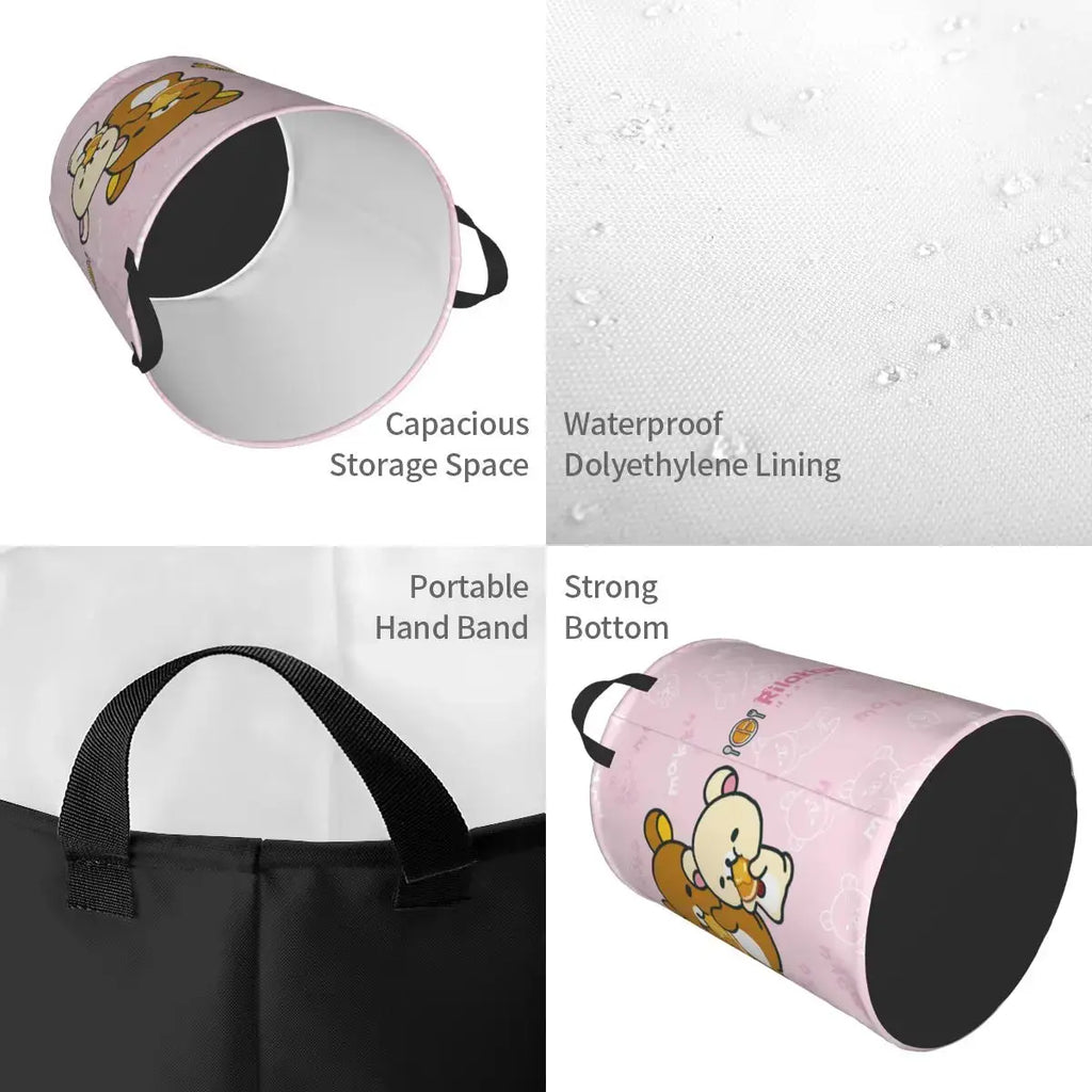 Custom Kawaii Cartoon Rilakkuma Bear Laundry Basket Foldable Toy Clothes Hamper Storage Bin for Kids Nursery - Velvet Haven