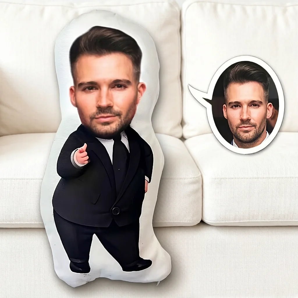 Personalized custom photo throw pillow featuring a family picture on a living room sofa