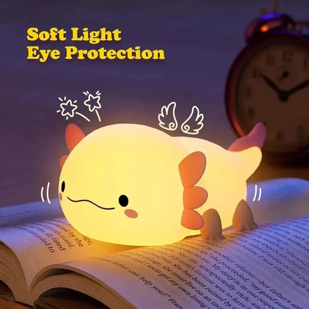 Cute Axolotl Night Light for Kids Room, Silicone Touch Control Bedside Lamp, USB Rechargeable Nursery Sleeping Light for Baby Toddler, Children's Gift - Velvet Haven