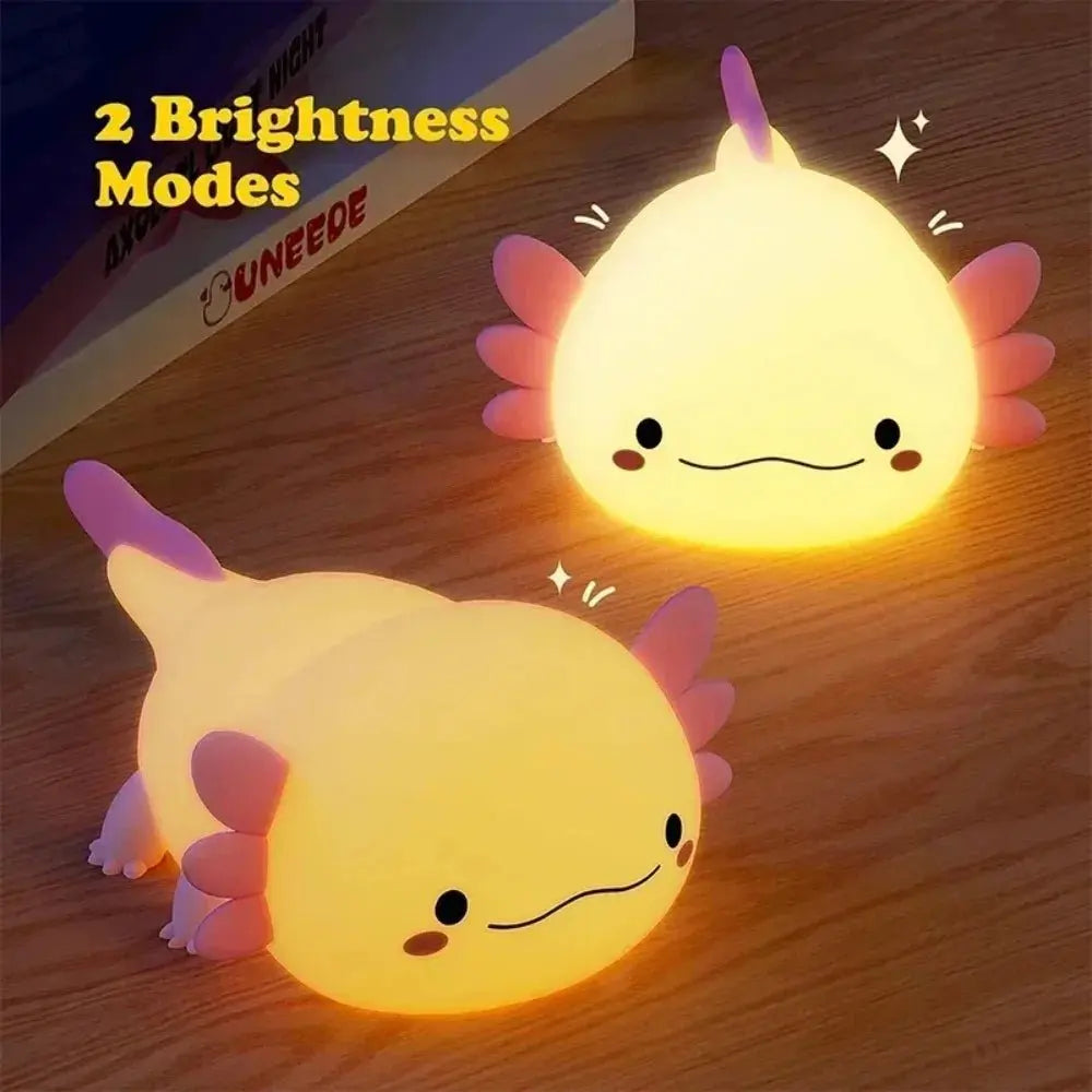 Cute Axolotl Night Light for Kids Room, Silicone Touch Control Bedside Lamp, USB Rechargeable Nursery Sleeping Light for Baby Toddler, Children's Gift - Velvet Haven