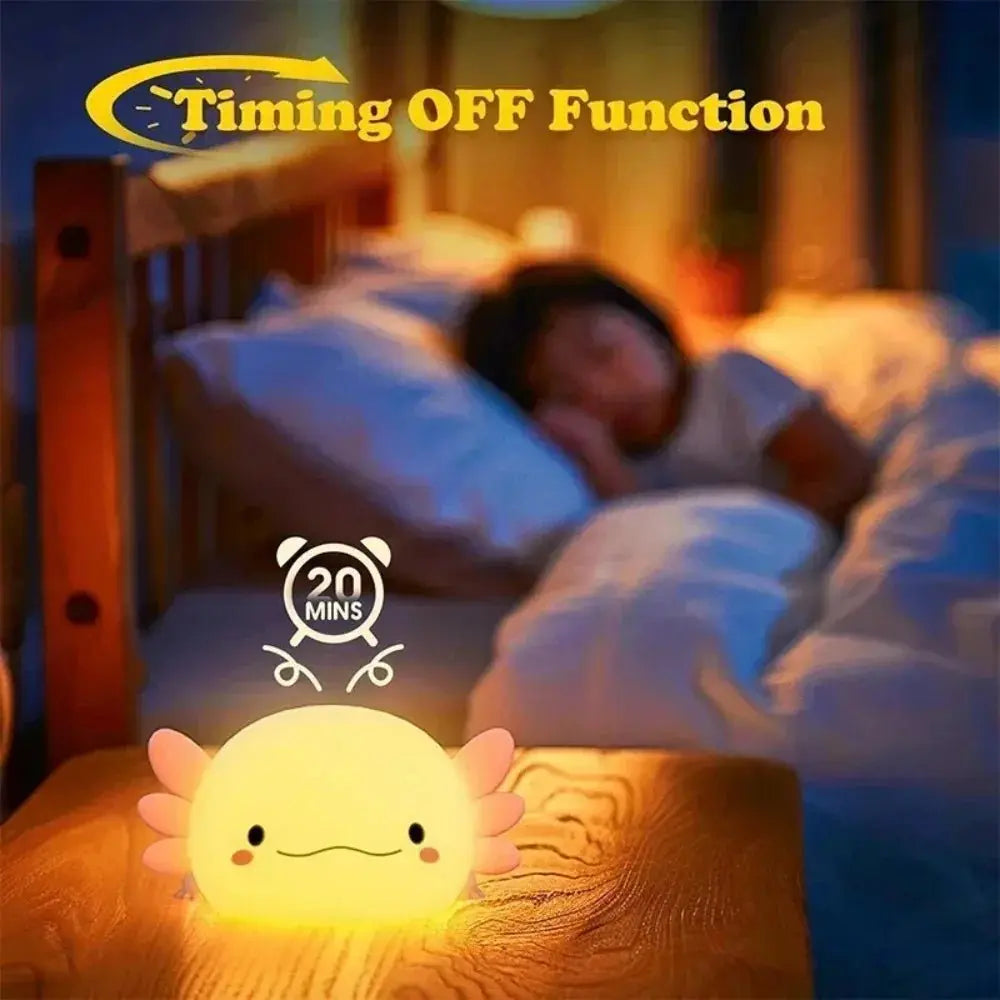 Cute Axolotl Night Light for Kids Room, Silicone Touch Control Bedside Lamp, USB Rechargeable Nursery Sleeping Light for Baby Toddler, Children's Gift - Velvet Haven