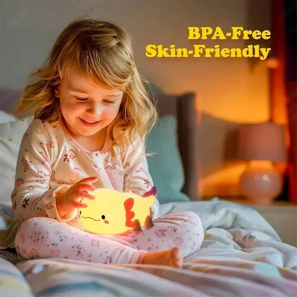 Cute Axolotl Night Light for Kids Room, Silicone Touch Control Bedside Lamp, USB Rechargeable Nursery Sleeping Light for Baby Toddler, Children's Gift - Velvet Haven
