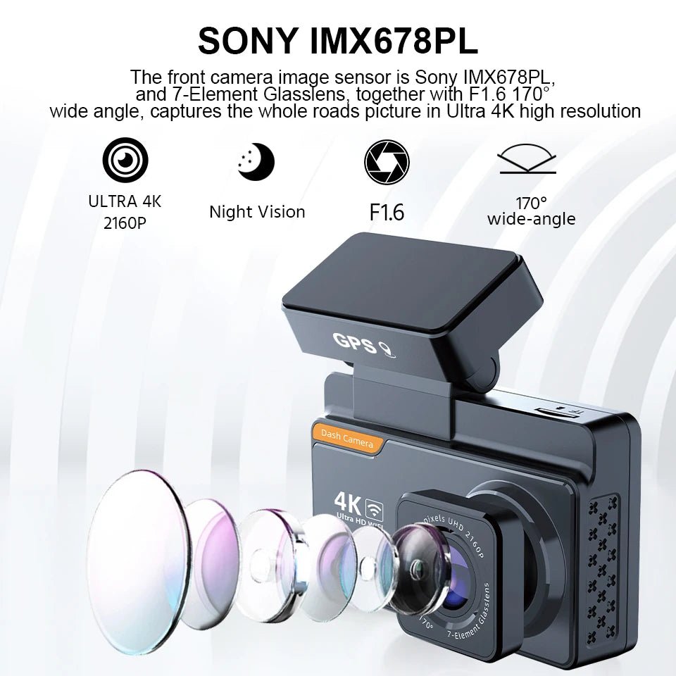 DashCam 4K Mini Car Dvr Video Recorder With GPS WIFI Support Dual Lens 1080P RearView Camera Night Vision Black Box 24h Parking - Velvet Haven