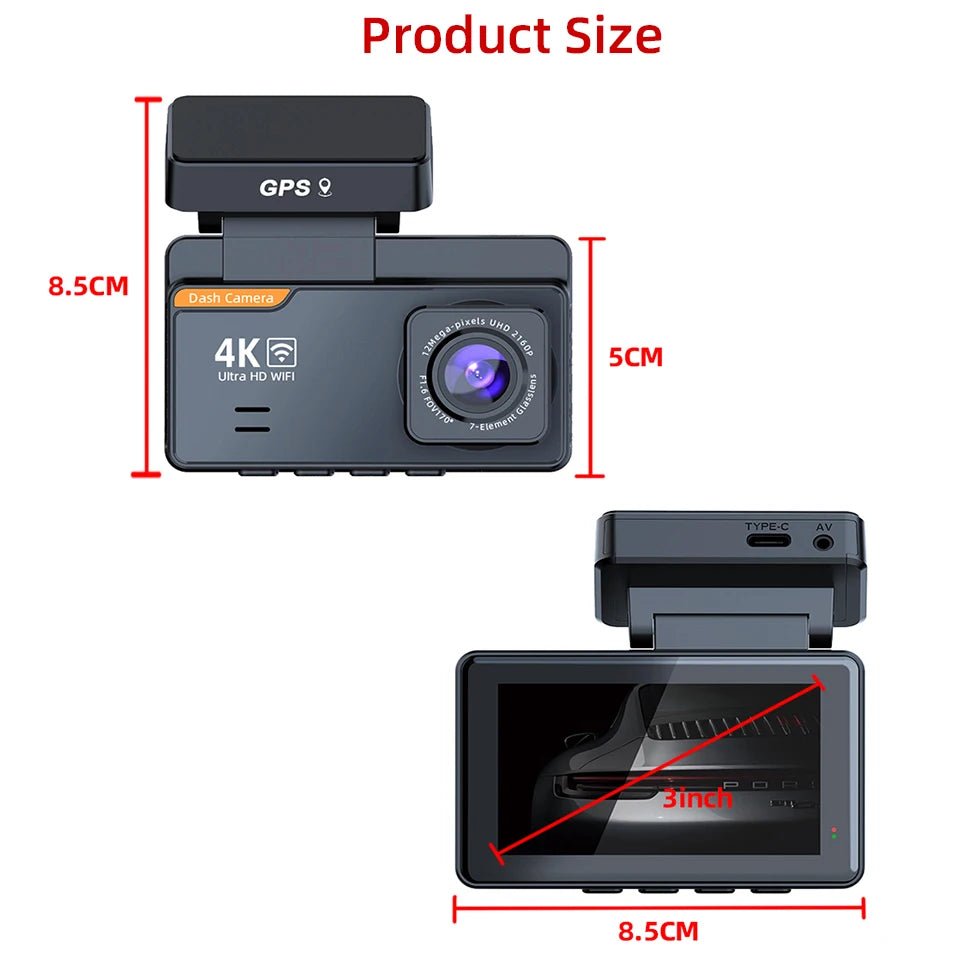 DashCam 4K Mini Car Dvr Video Recorder With GPS WIFI Support Dual Lens 1080P RearView Camera Night Vision Black Box 24h Parking - Velvet Haven