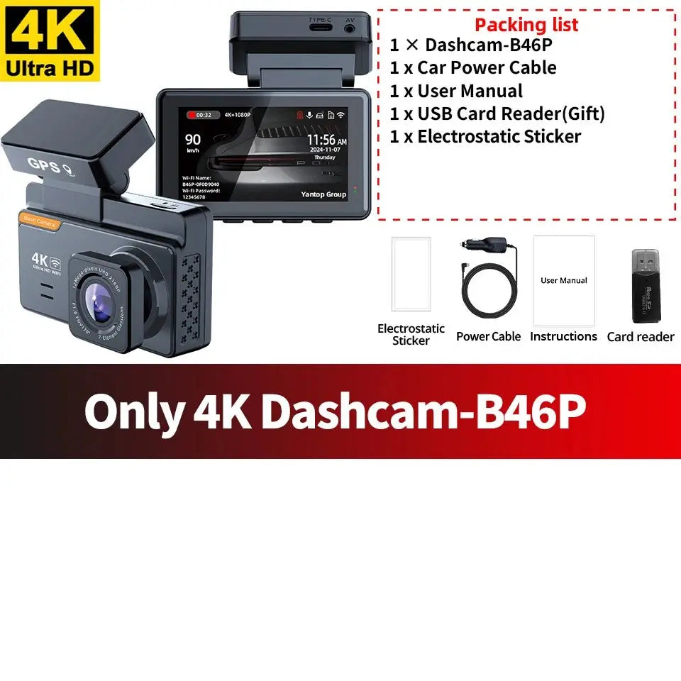 DashCam 4K Mini Car Dvr Video Recorder With GPS WIFI Support Dual Lens 1080P RearView Camera Night Vision Black Box 24h Parking - Velvet Haven