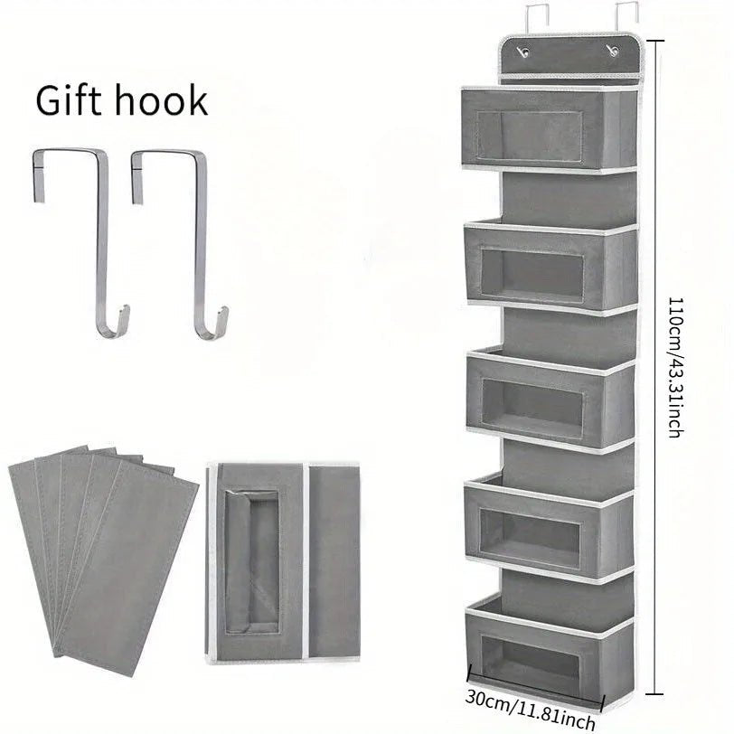 Door Hanging Storage Rack - 5+5 Pockets for Everyday Storage with 5 Large Clear & Mesh Side Pockets Over-The-Door Multi-Pocket Organizer Hangable Black Large Capacity Anti-Tilt Design Heavy-Duty - Velvet Haven