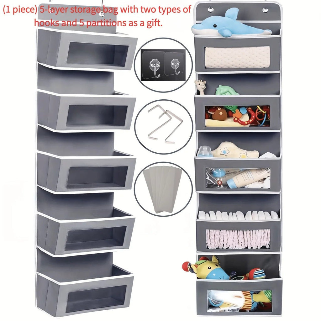 Door Hanging Storage Rack - 5+5 Pockets for Everyday Storage with 5 Large Clear & Mesh Side Pockets Over-The-Door Multi-Pocket Organizer Hangable Black Large Capacity Anti-Tilt Design Heavy-Duty - Velvet Haven