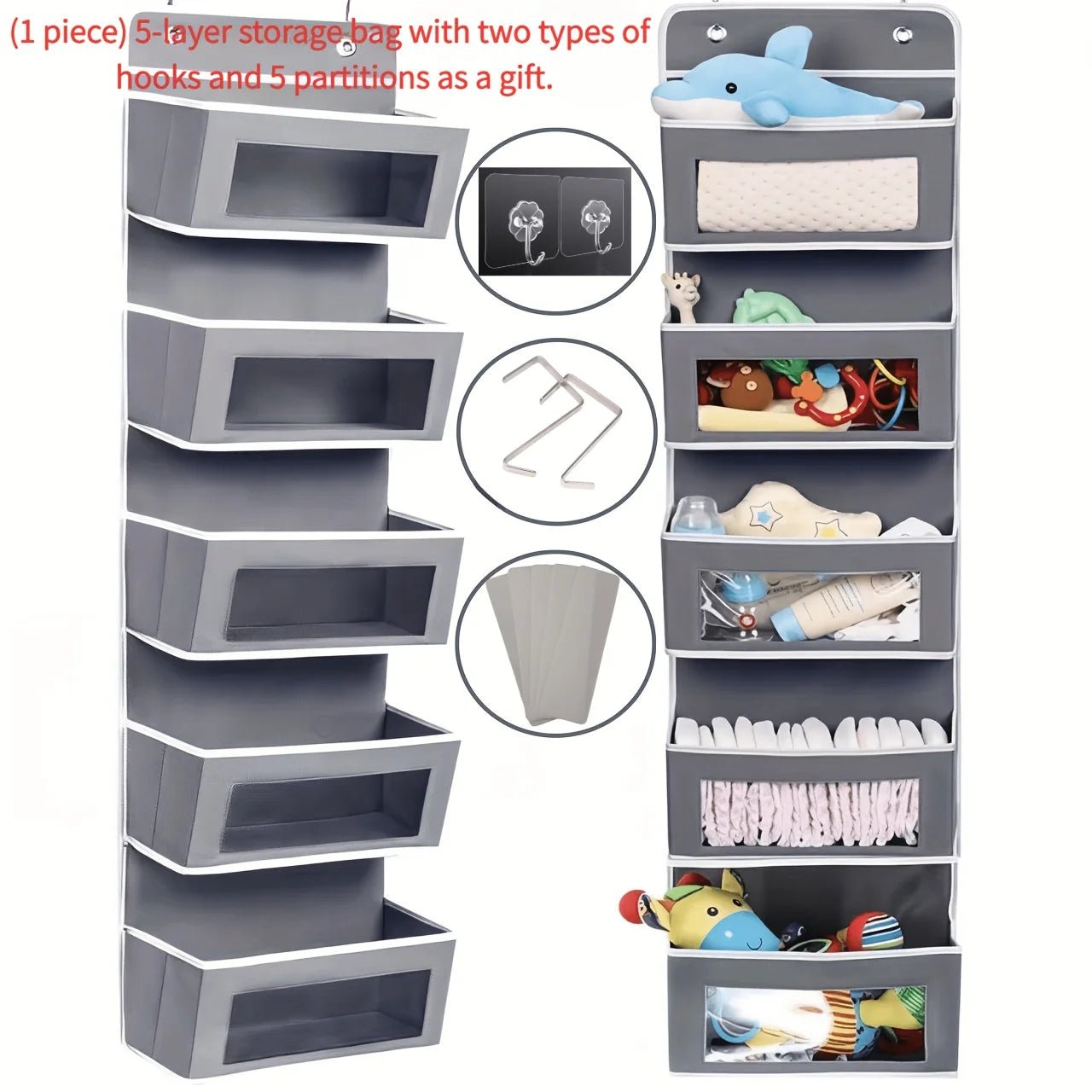 Door Hanging Storage Rack - 5+5 Pockets for Everyday Storage with 5 Large Clear & Mesh Side Pockets Over-The-Door Multi-Pocket Organizer Hangable Black Large Capacity Anti-Tilt Design Heavy-Duty - Velvet Haven
