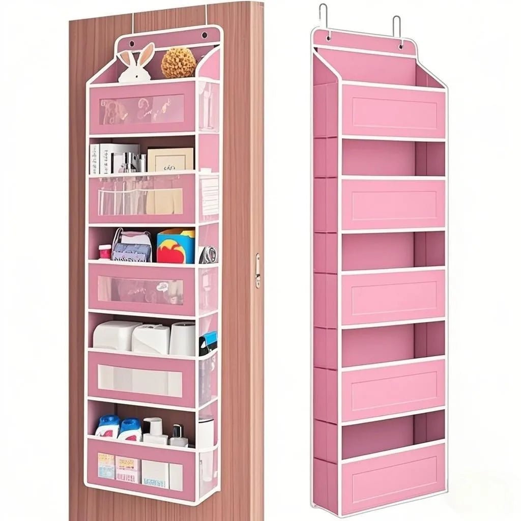 Door Hanging Storage Rack - 5+5 Pockets for Everyday Storage with 5 Large Clear & Mesh Side Pockets Over-The-Door Multi-Pocket Organizer Hangable Black Large Capacity Anti-Tilt Design Heavy-Duty - Velvet Haven