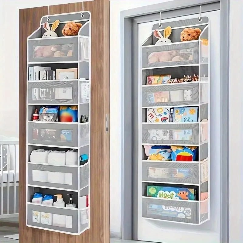 Door Hanging Storage Rack - 5+5 Pockets for Everyday Storage with 5 Large Clear & Mesh Side Pockets Over-The-Door Multi-Pocket Organizer Hangable Black Large Capacity Anti-Tilt Design Heavy-Duty - Velvet Haven