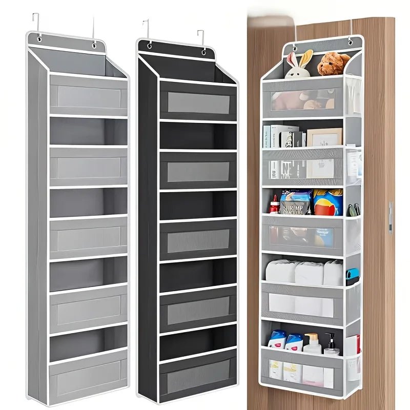 Door Hanging Storage Rack - 5+5 Pockets for Everyday Storage with 5 Large Clear & Mesh Side Pockets Over-The-Door Multi-Pocket Organizer Hangable Black Large Capacity Anti-Tilt Design Heavy-Duty - Velvet Haven