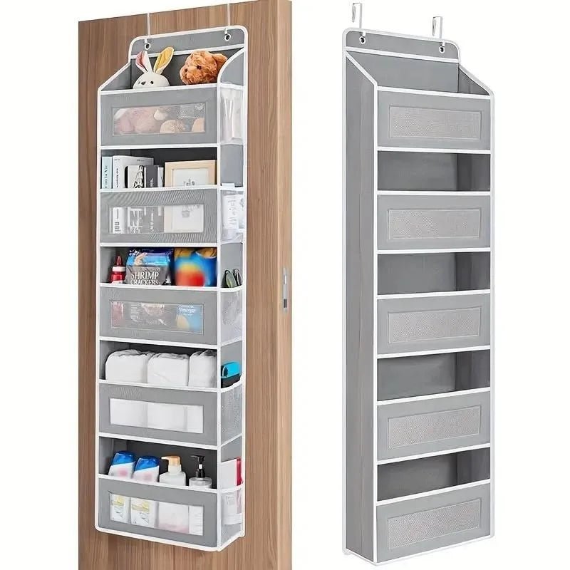 Door Hanging Storage Rack - 5+5 Pockets for Everyday Storage with 5 Large Clear & Mesh Side Pockets Over-The-Door Multi-Pocket Organizer Hangable Black Large Capacity Anti-Tilt Design Heavy-Duty - Velvet Haven