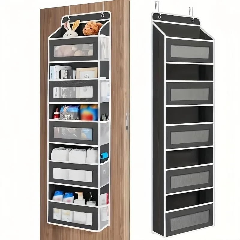 Door Hanging Storage Rack - 5+5 Pockets for Everyday Storage with 5 Large Clear & Mesh Side Pockets Over-The-Door Multi-Pocket Organizer Hangable Black Large Capacity Anti-Tilt Design Heavy-Duty - Velvet Haven