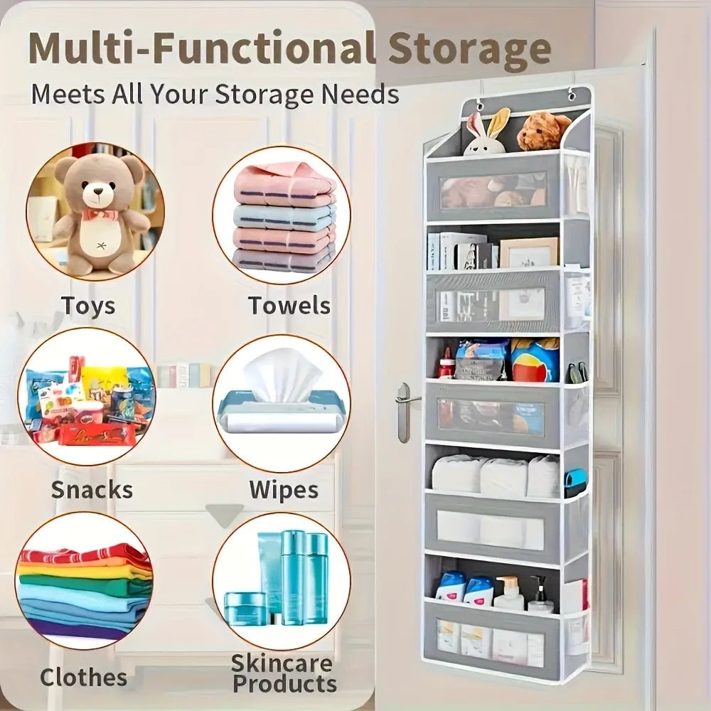 Door Hanging Storage Rack - 5+5 Pockets for Everyday Storage with 5 Large Clear & Mesh Side Pockets Over-The-Door Multi-Pocket Organizer Hangable Black Large Capacity Anti-Tilt Design Heavy-Duty - Velvet Haven