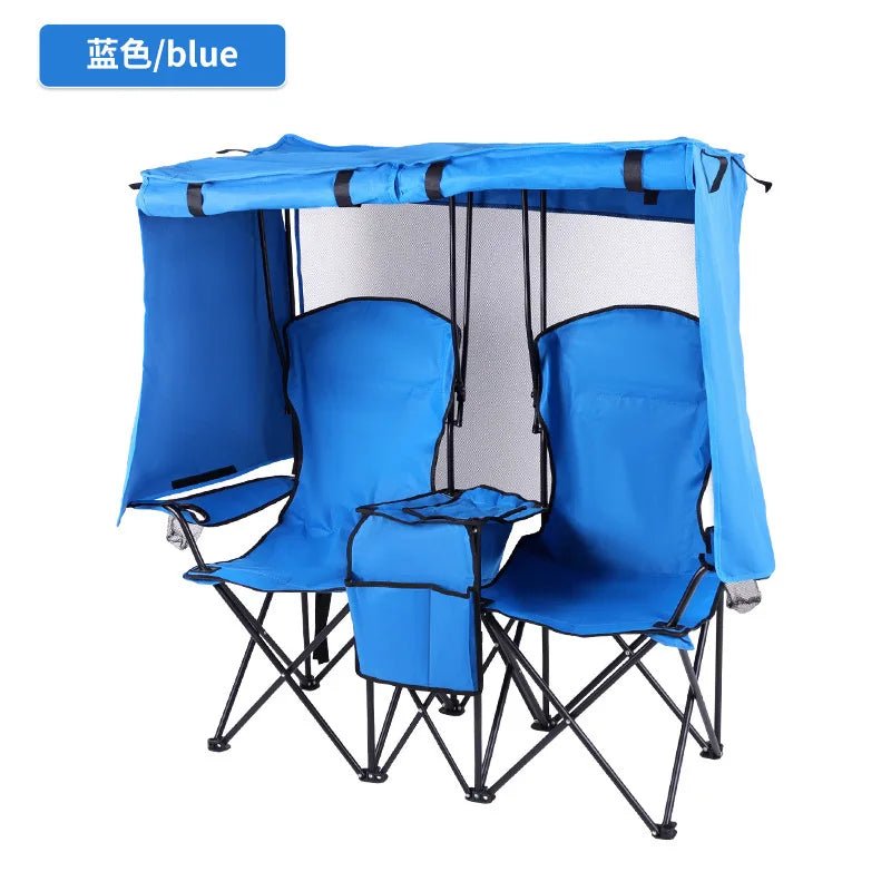 Double Folding Outdoor Lounge Chair with Sun Canopy for Camping & Backyard Relaxation - Velvet Haven