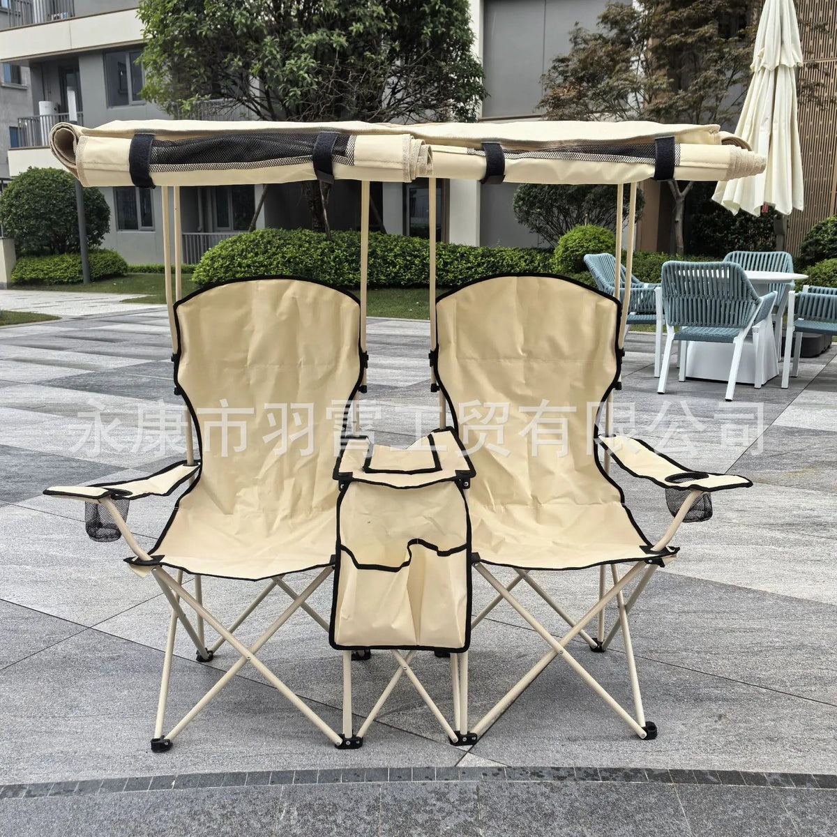Double Folding Outdoor Lounge Chair with Sun Canopy for Camping & Backyard Relaxation - Velvet Haven