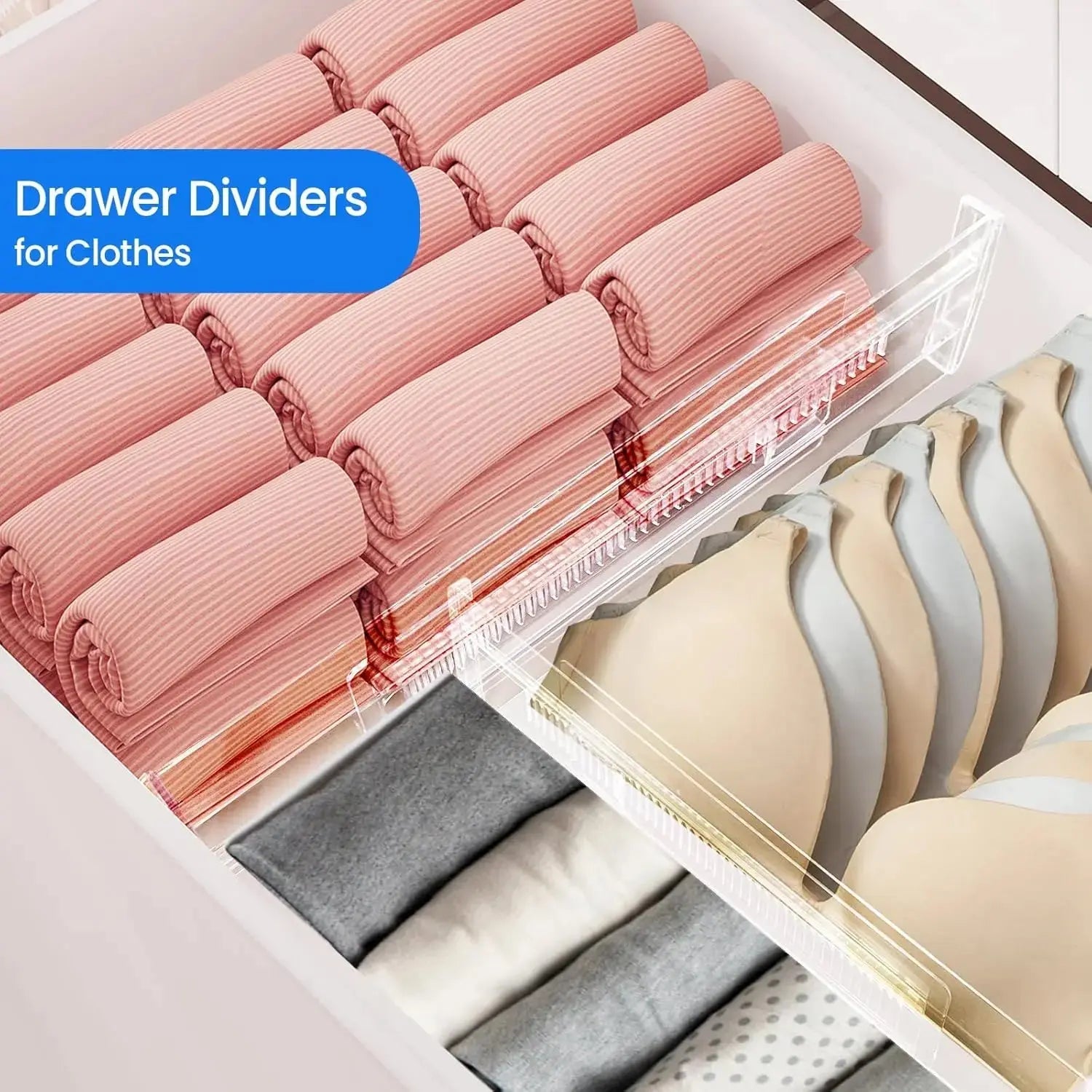 Drawer Dividers 4/6/8/12 Pack, Plastic Drawer Dividers for Baby Clothes, Kitchen Cutlery and Office Storage, Easy to Install - Velvet Haven