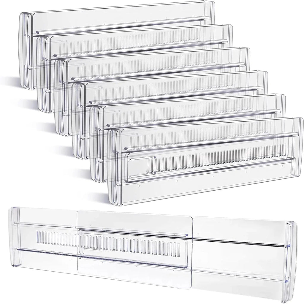Drawer Dividers, 6Pack Adjustable Drawer Organizer, Clear Expandable Dresser Organizer for Clothes Kitchen Utensils Tableware Draw - Velvet Haven