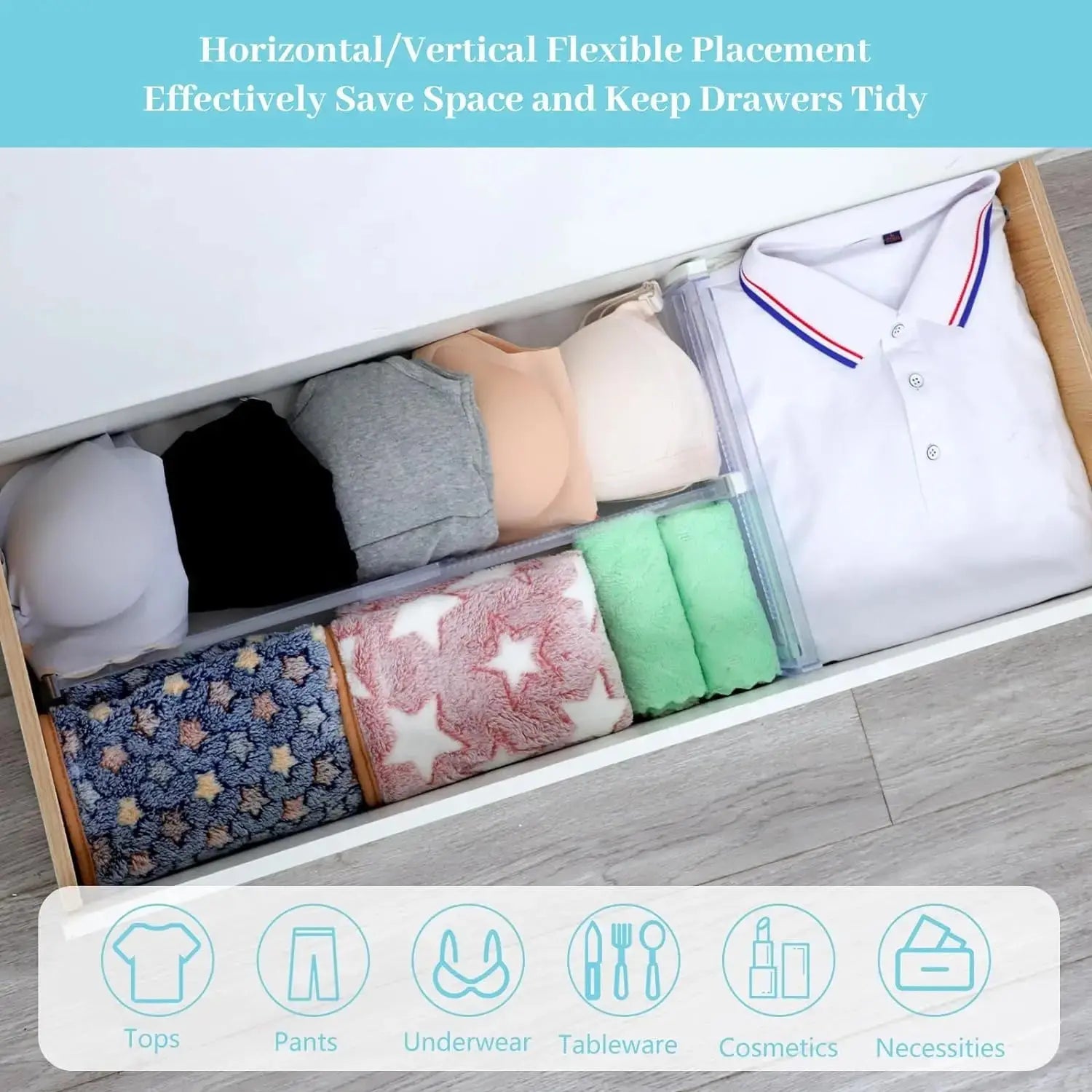 Drawer Dividers, 6Pack Adjustable Drawer Organizer, Clear Expandable Dresser Organizer for Clothes Kitchen Utensils Tableware Draw - Velvet Haven