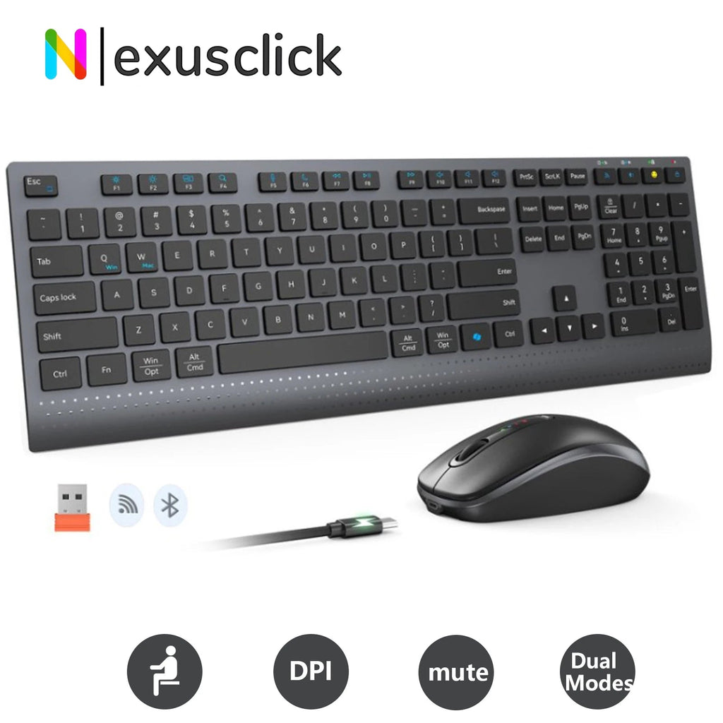 Dual-mode 2.4G Wireless Keyboard Mouse Combo Mute Rechargeable Keyboard Mouse Set With Multi-Function Keys for Windows PC Gamer - Velvet Haven
