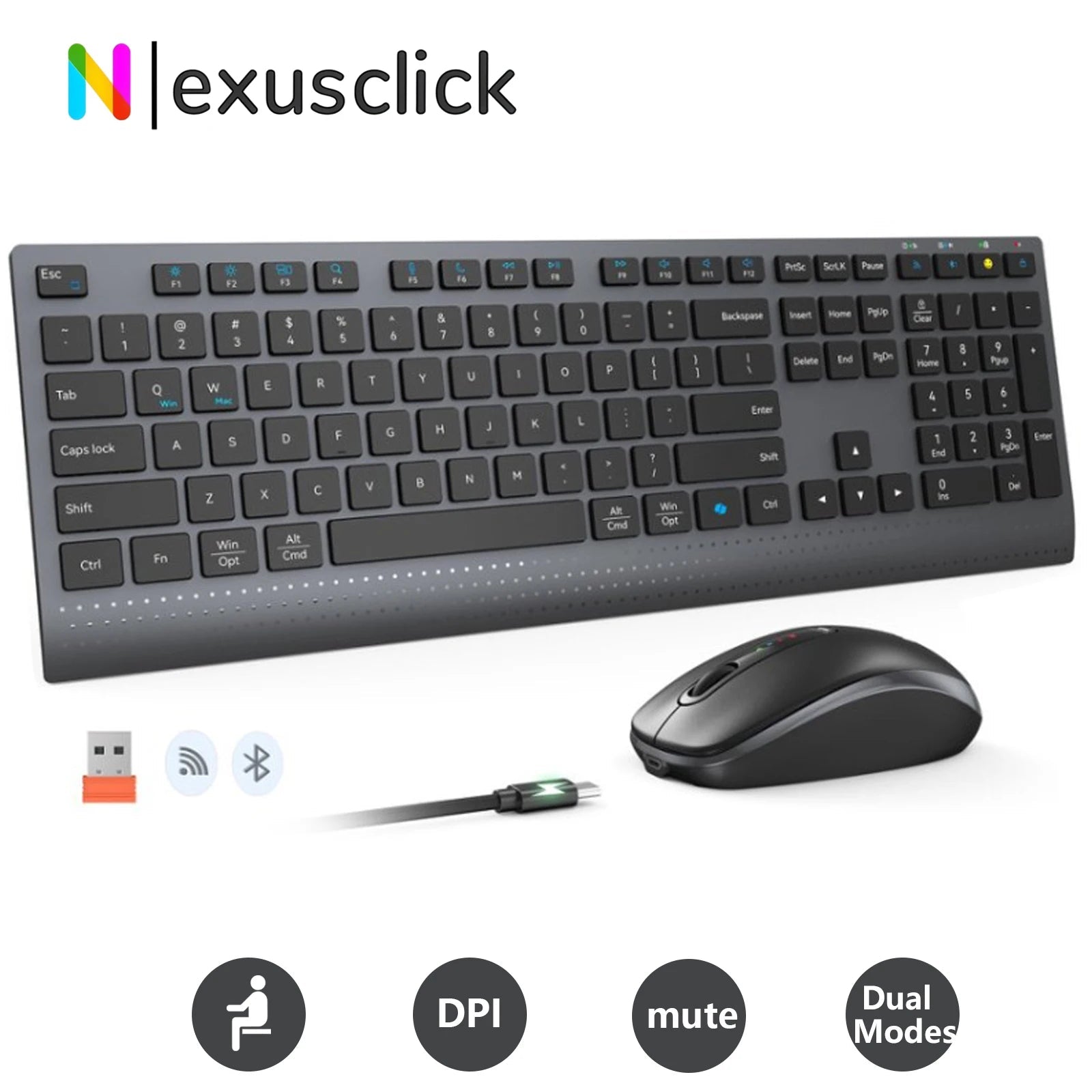 Dual-mode 2.4G Wireless Keyboard Mouse Combo Mute Rechargeable Keyboard Mouse Set With Multi-Function Keys for Windows PC Gamer - Velvet Haven