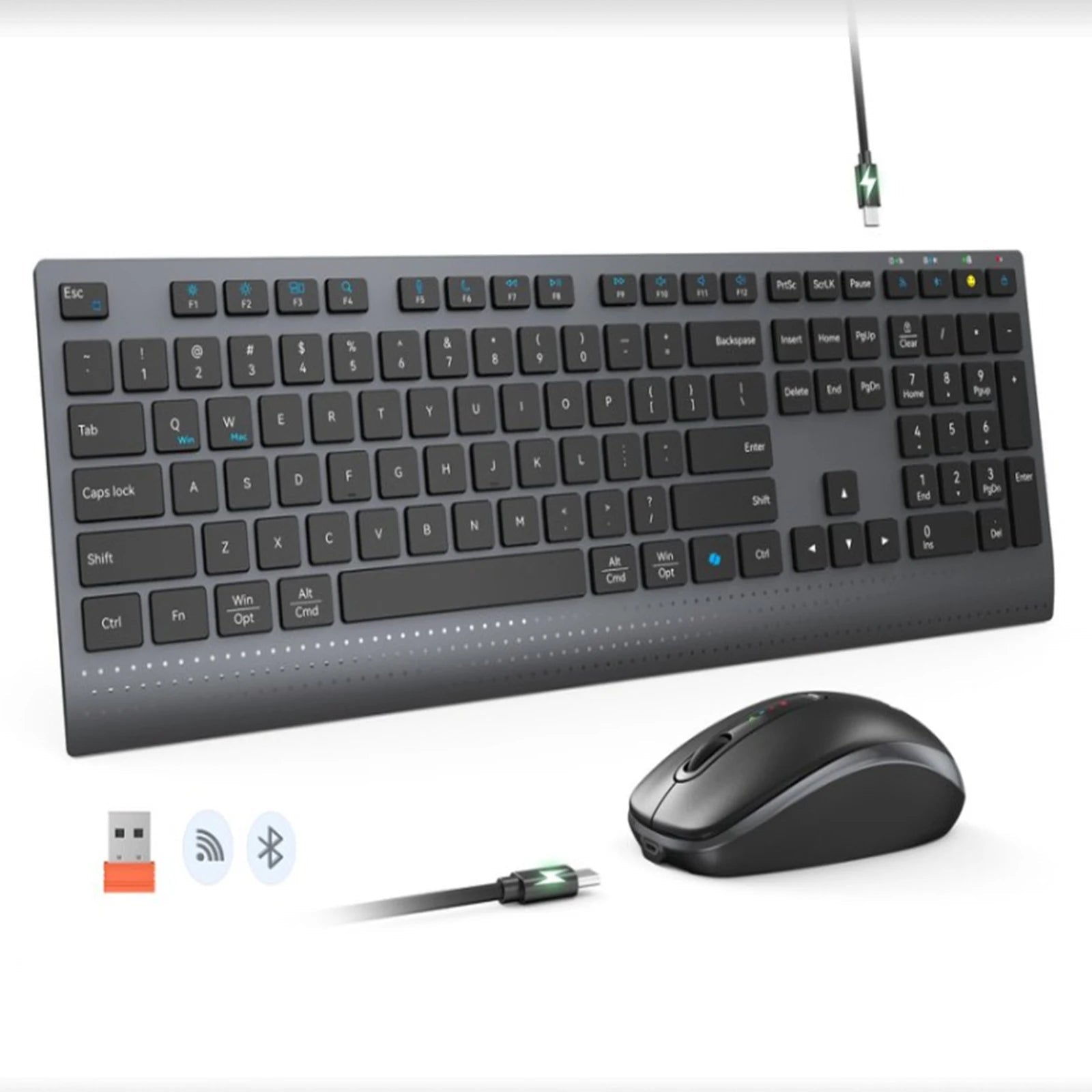 Dual-mode 2.4G Wireless Keyboard Mouse Combo Mute Rechargeable Keyboard Mouse Set With Multi-Function Keys for Windows PC Gamer - Velvet Haven