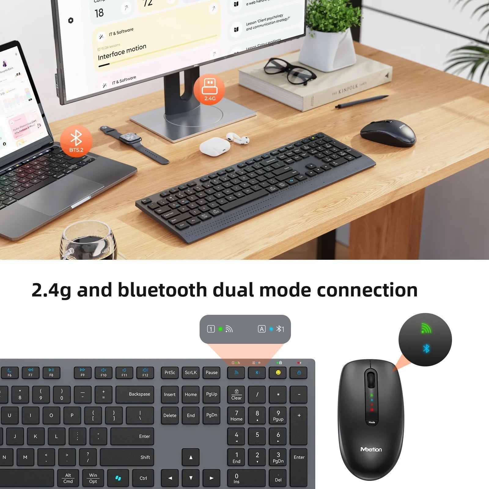 Dual-mode 2.4G Wireless Keyboard Mouse Combo Mute Rechargeable Keyboard Mouse Set With Multi-Function Keys for Windows PC Gamer - Velvet Haven