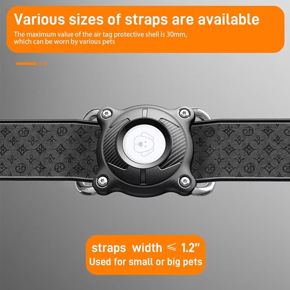 Waterproof silicone AirTag dog collar holder securely attached to a pet collar for Apple AirTag GPS tracking