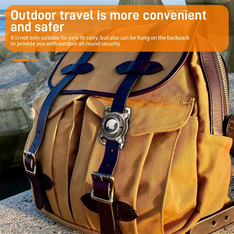 Waterproof silicone AirTag dog collar holder securely attached to a pet collar for Apple AirTag GPS tracking