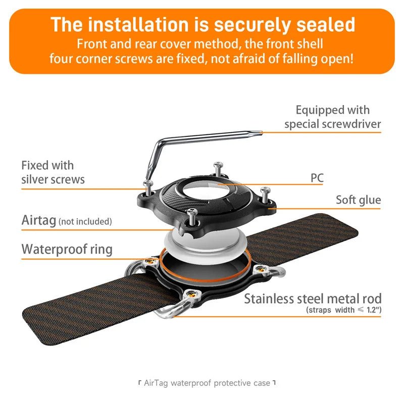 Waterproof silicone AirTag dog collar holder securely attached to a pet collar for Apple AirTag GPS tracking