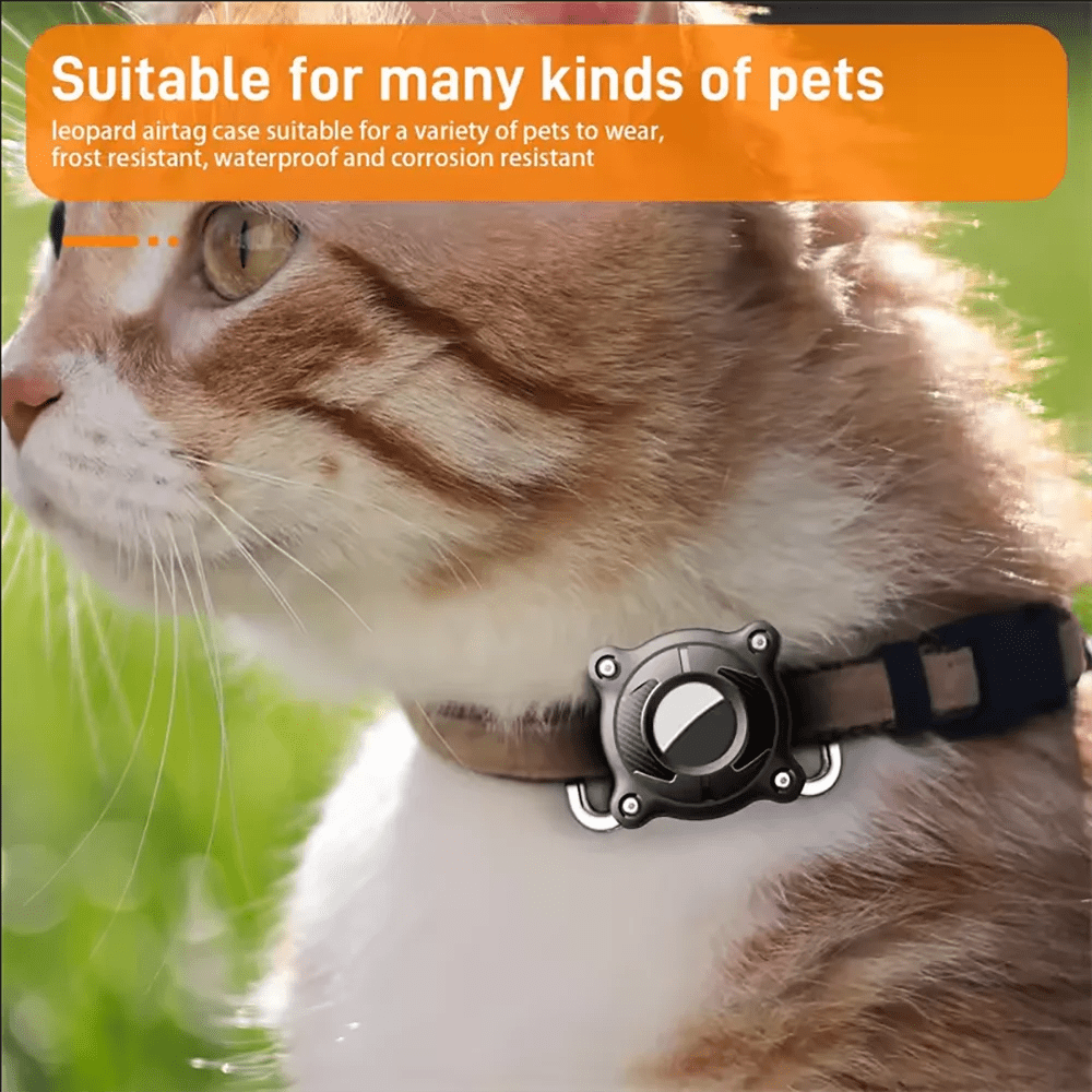 Waterproof silicone AirTag dog collar holder securely attached to a pet collar for Apple AirTag GPS tracking