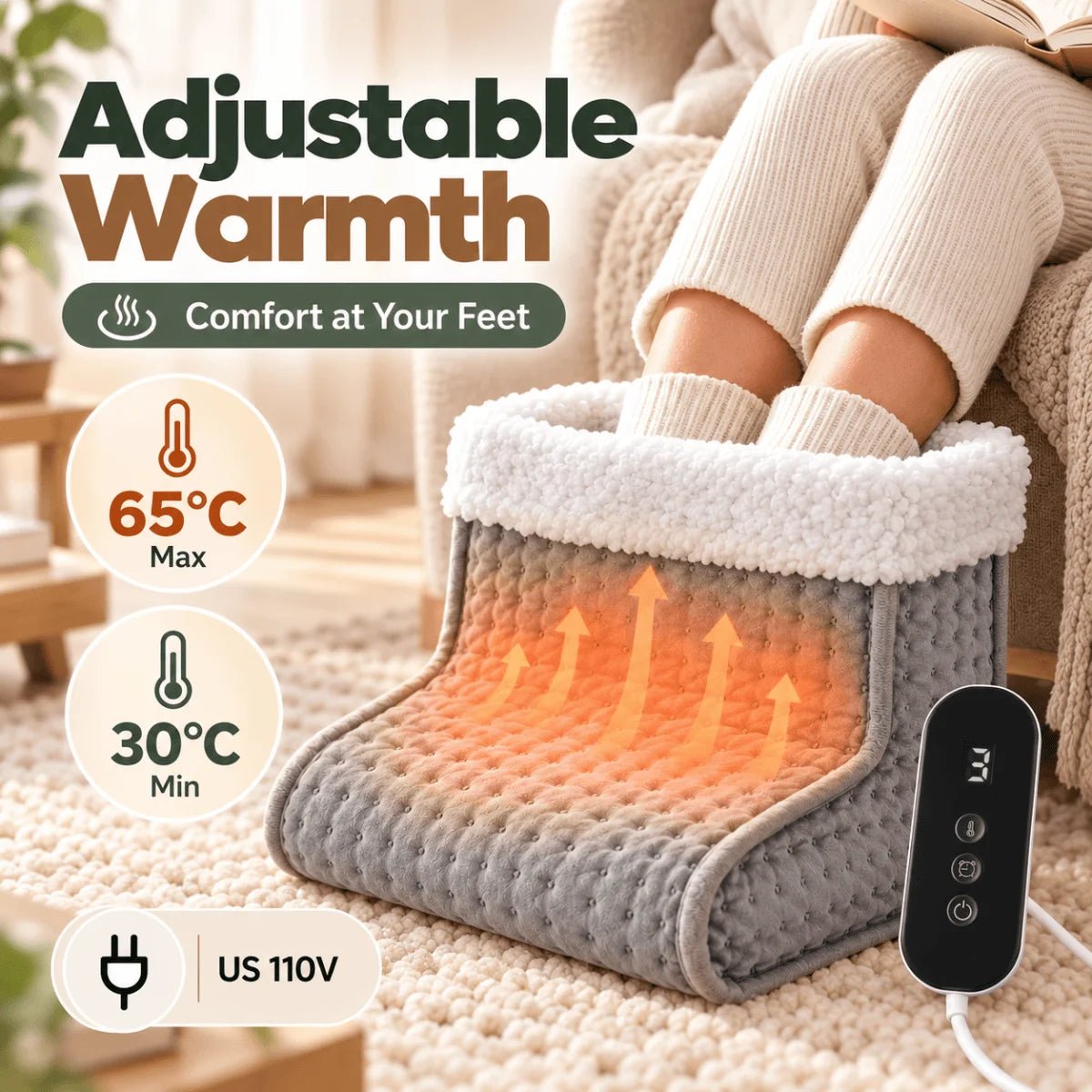 Electric Foot Warmer with Remote, Timer & Sherpa Lining - Velvet Haven
