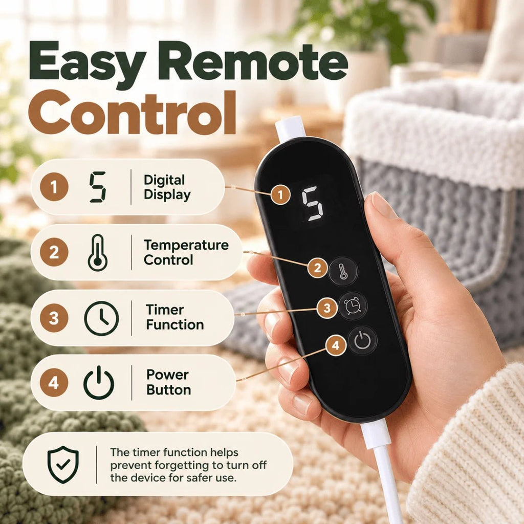 Electric Foot Warmer with Remote, Timer & Sherpa Lining - Velvet Haven