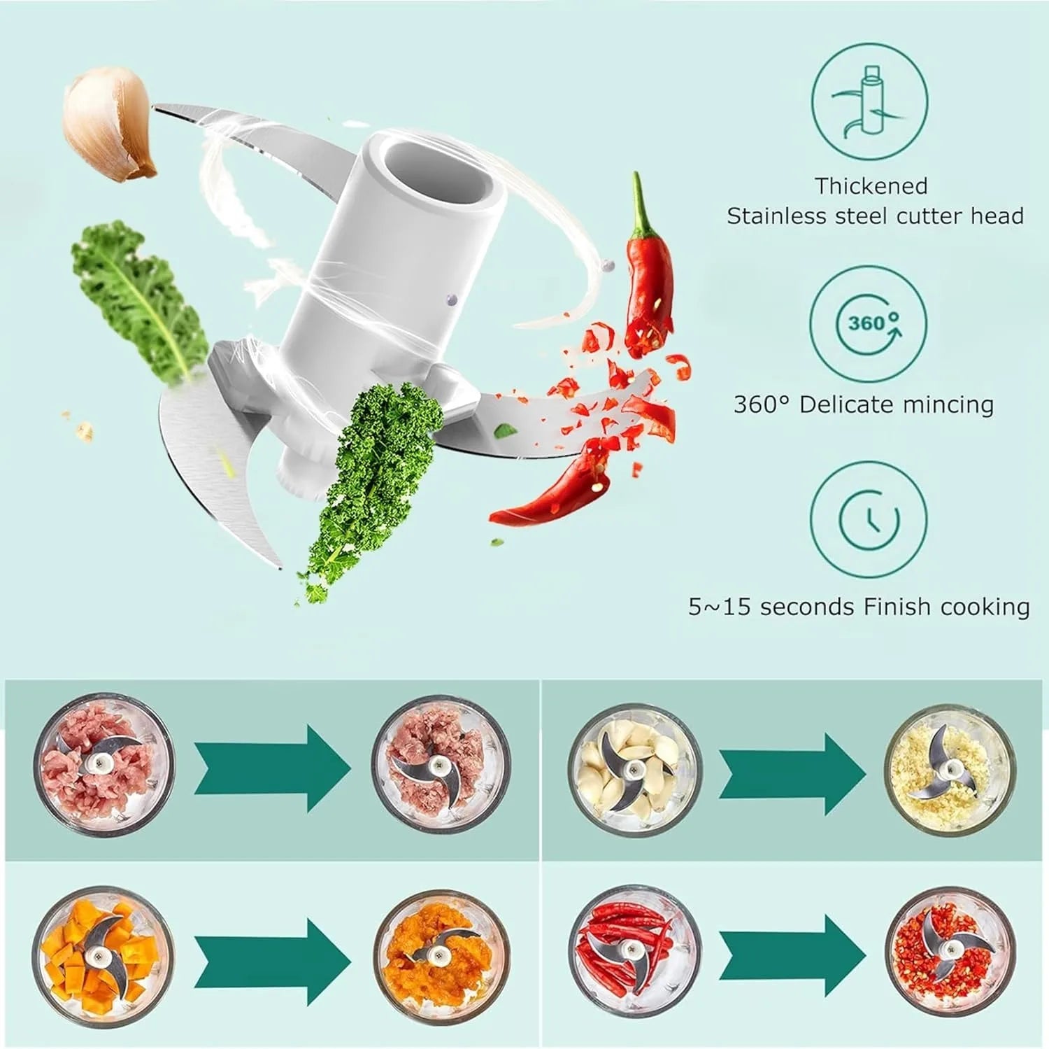 Electric Mini Food Chopper USB Rechargeable Garlic Onion Meat Grinder 350ML Portable Kitchen Food Processor - Velvet Haven