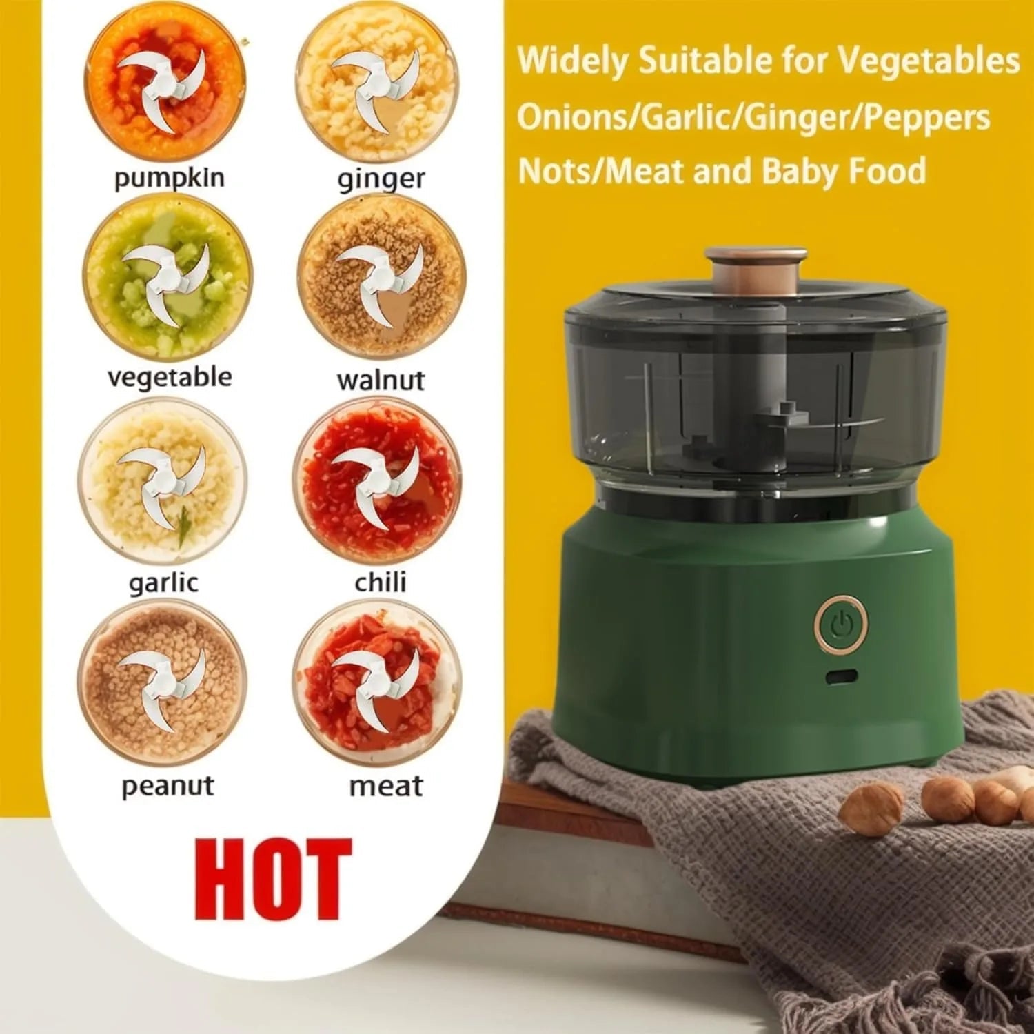 Electric Mini Food Chopper USB Rechargeable Garlic Onion Meat Grinder 350ML Portable Kitchen Food Processor - Velvet Haven