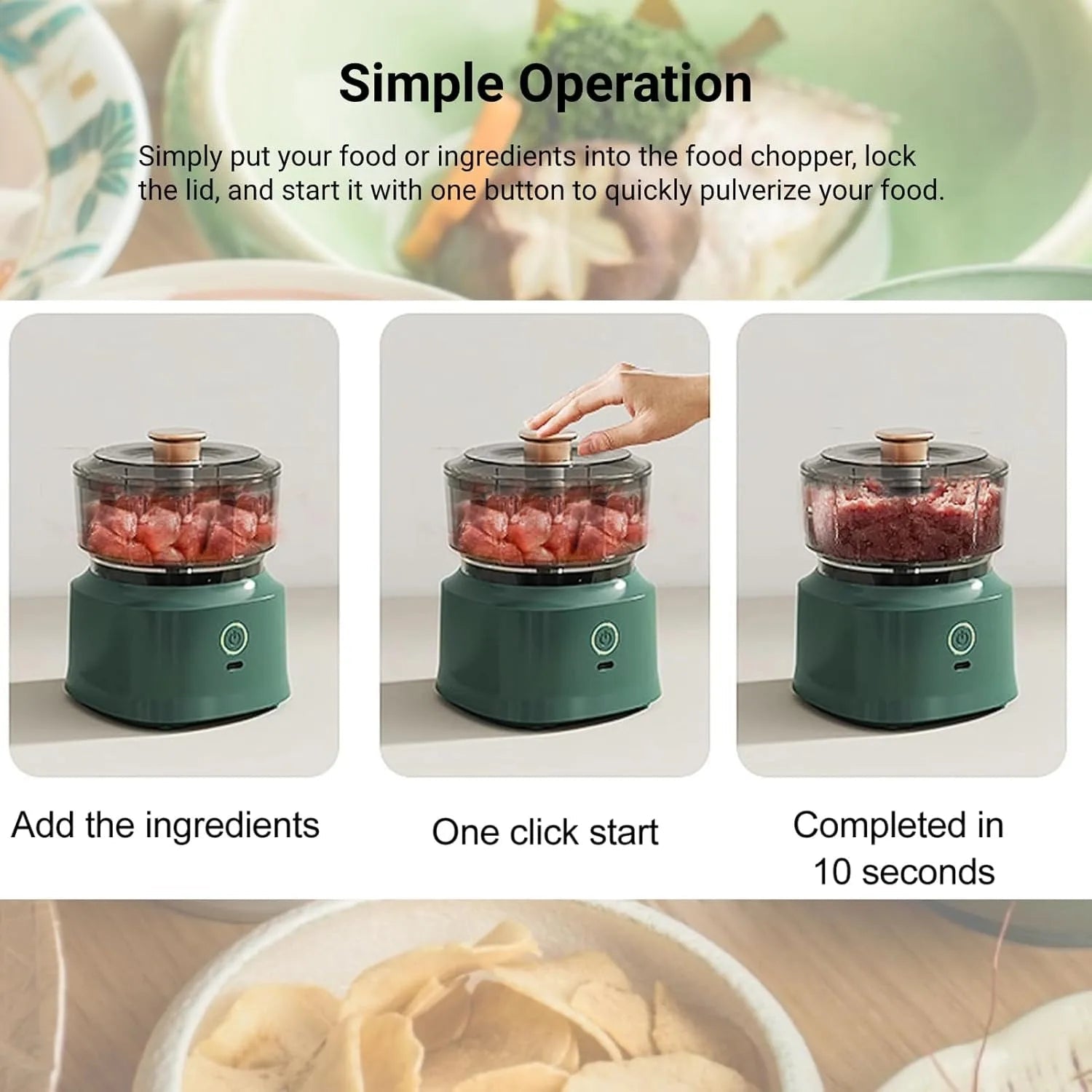 Electric Mini Food Chopper USB Rechargeable Garlic Onion Meat Grinder 350ML Portable Kitchen Food Processor - Velvet Haven