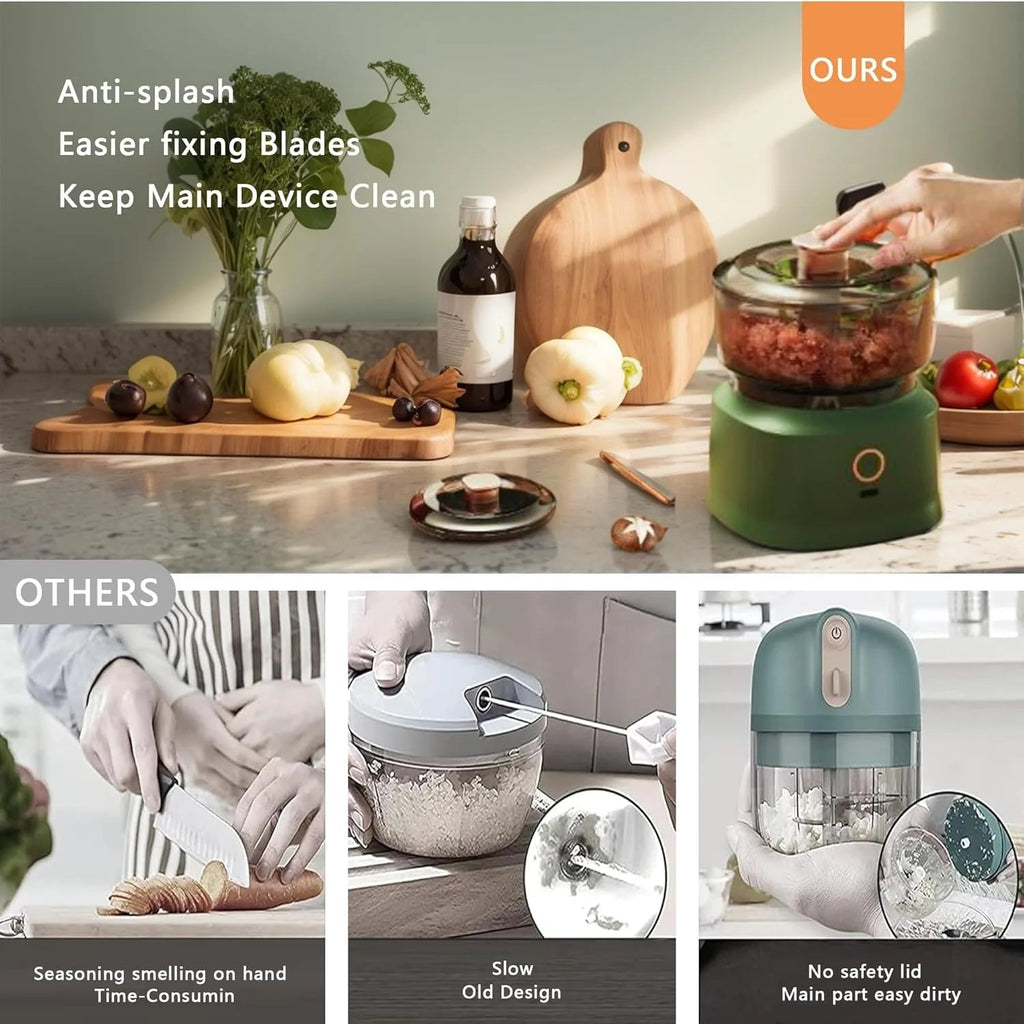 Electric Mini Food Chopper USB Rechargeable Garlic Onion Meat Grinder 350ML Portable Kitchen Food Processor - Velvet Haven