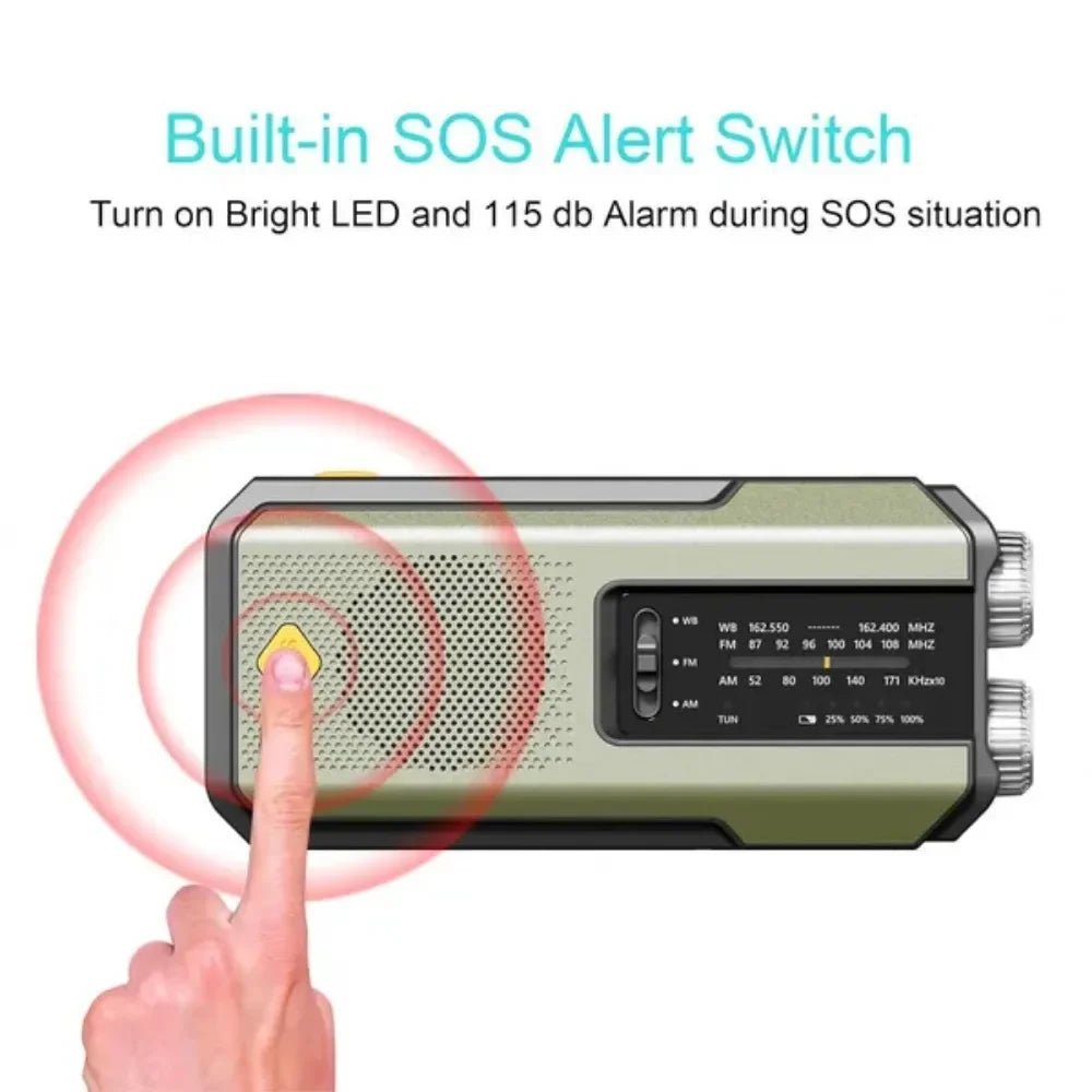 Emergency Radio AM/FM SOS Alarm Emergency Weather Flashlight Hand Crank Solar Battery Portable Radio Mobile Phone Charger - Velvet Haven