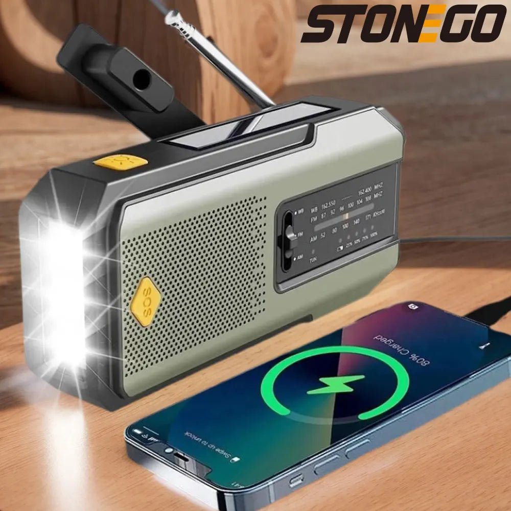 Emergency Radio AM/FM SOS Alarm Emergency Weather Flashlight Hand Crank Solar Battery Portable Radio Mobile Phone Charger - Velvet Haven