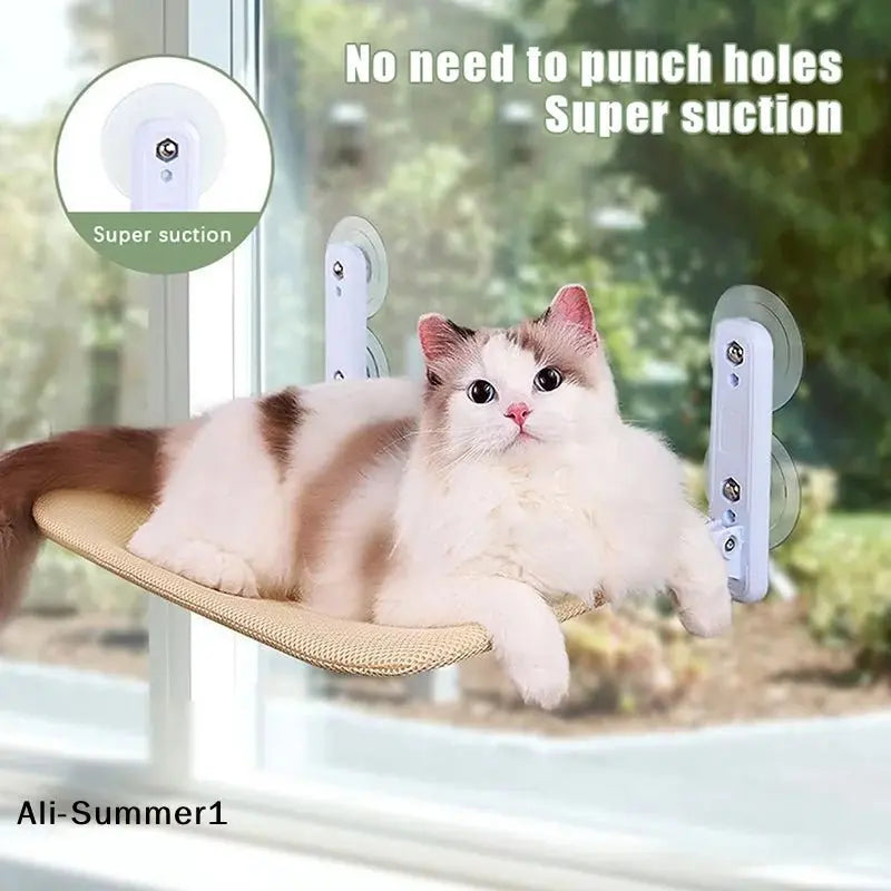【E】New Cat Hammock With Suction Cups Foldable Hammock Suspended Cat Nest Balcony Window Glass Adsorption Fixed Cat Bed - Velvet Haven