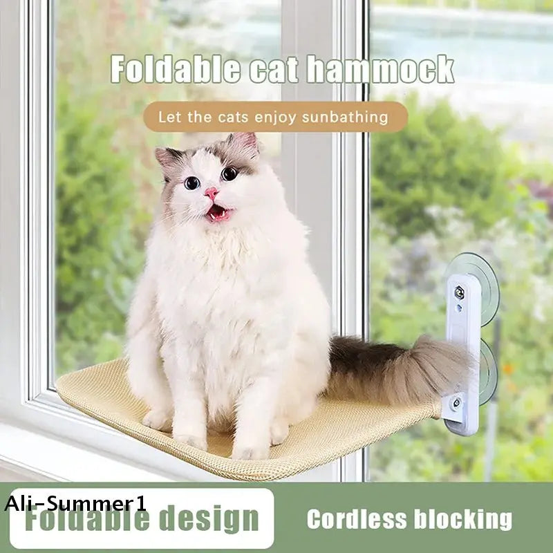 【E】New Cat Hammock With Suction Cups Foldable Hammock Suspended Cat Nest Balcony Window Glass Adsorption Fixed Cat Bed - Velvet Haven